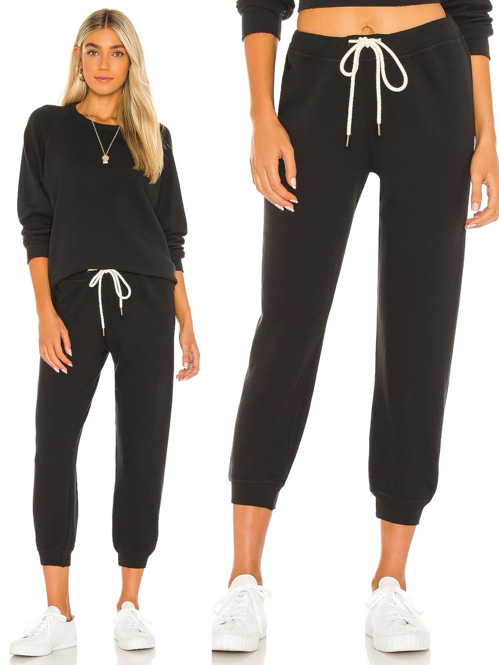 THE GREAT. • The Cropped Sweat Pant in Almost Black terry knit slouchy jogger